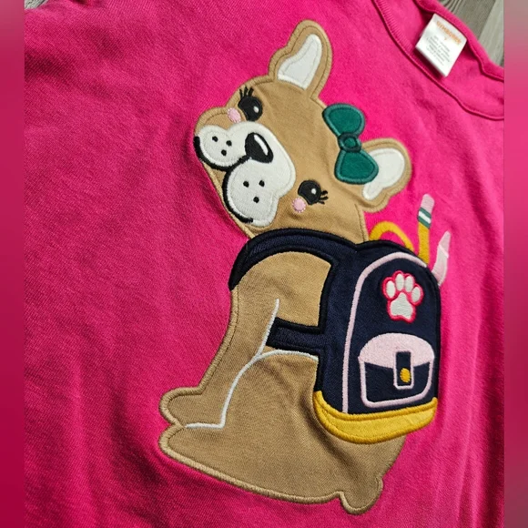 Gymboree Girl's Pink Tshirt Size 7 NEW French Bulldog Wearing Backpack - Picture 3 of 5